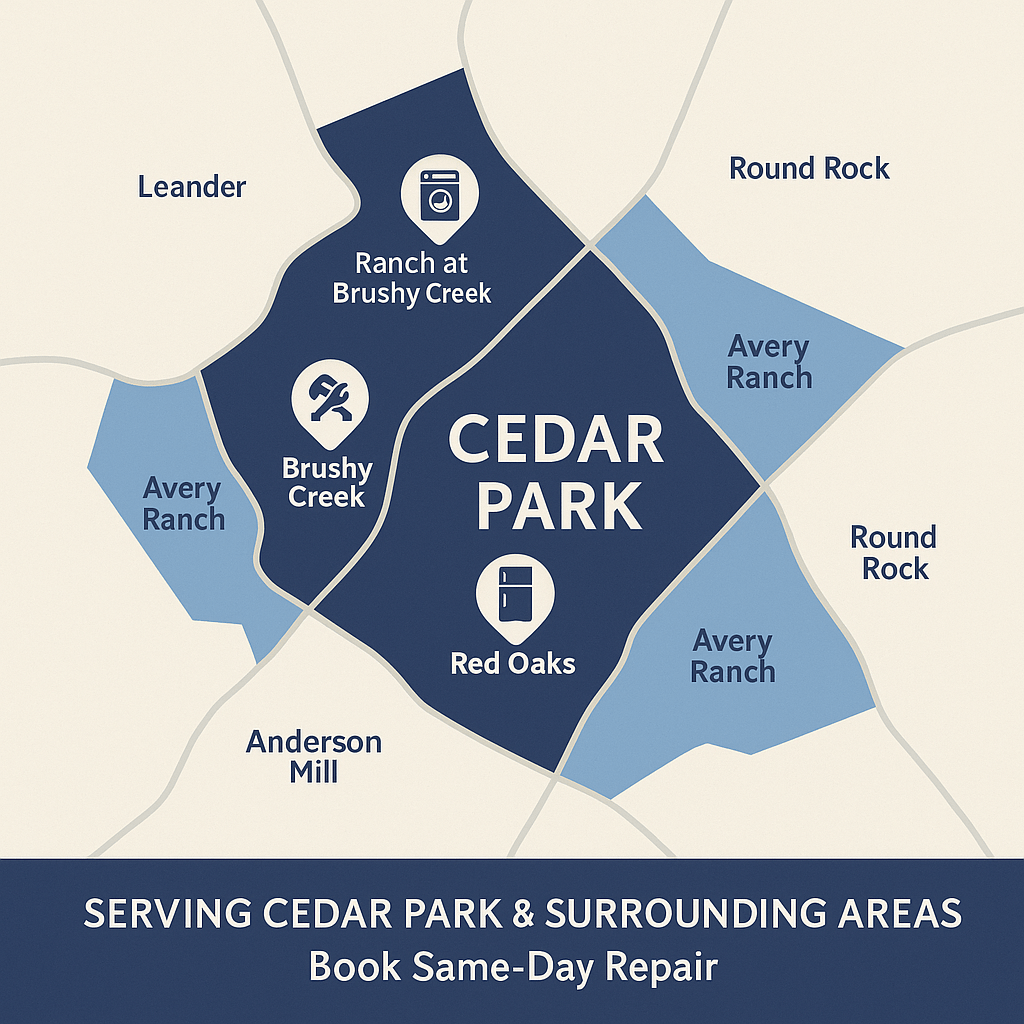 Cedar Park Appliance Repair Service Area Map