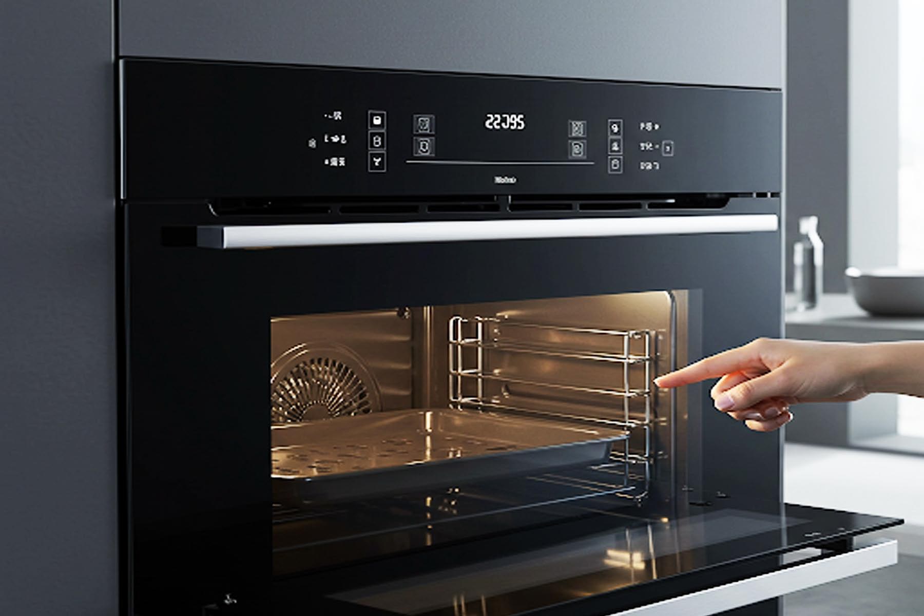 A contemporary oven with a glass door, revealing a clean interior and a rack for baking in Lockhart TX