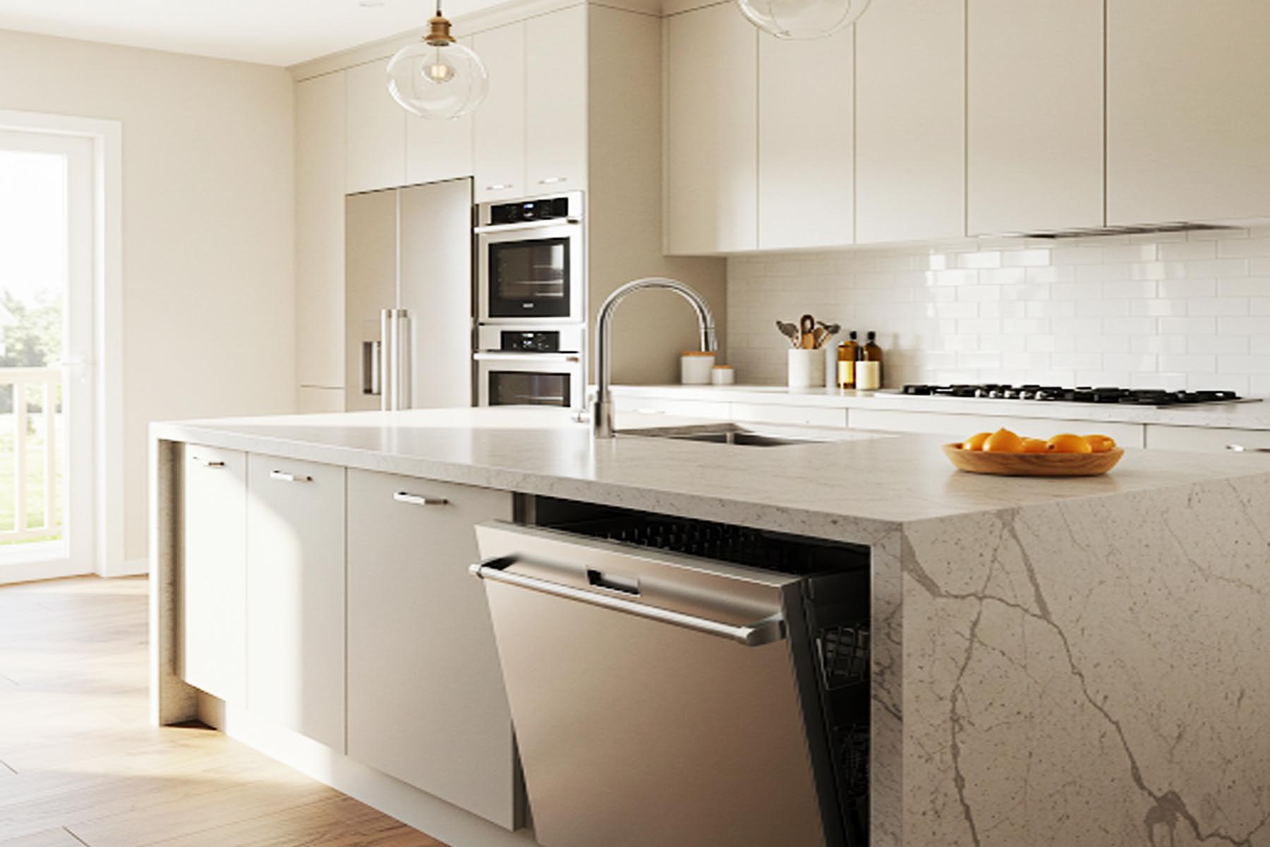 A bright, clean kitchen featuring a stainless steel refrigerator, oven, and dishwasher in Georgetown TX