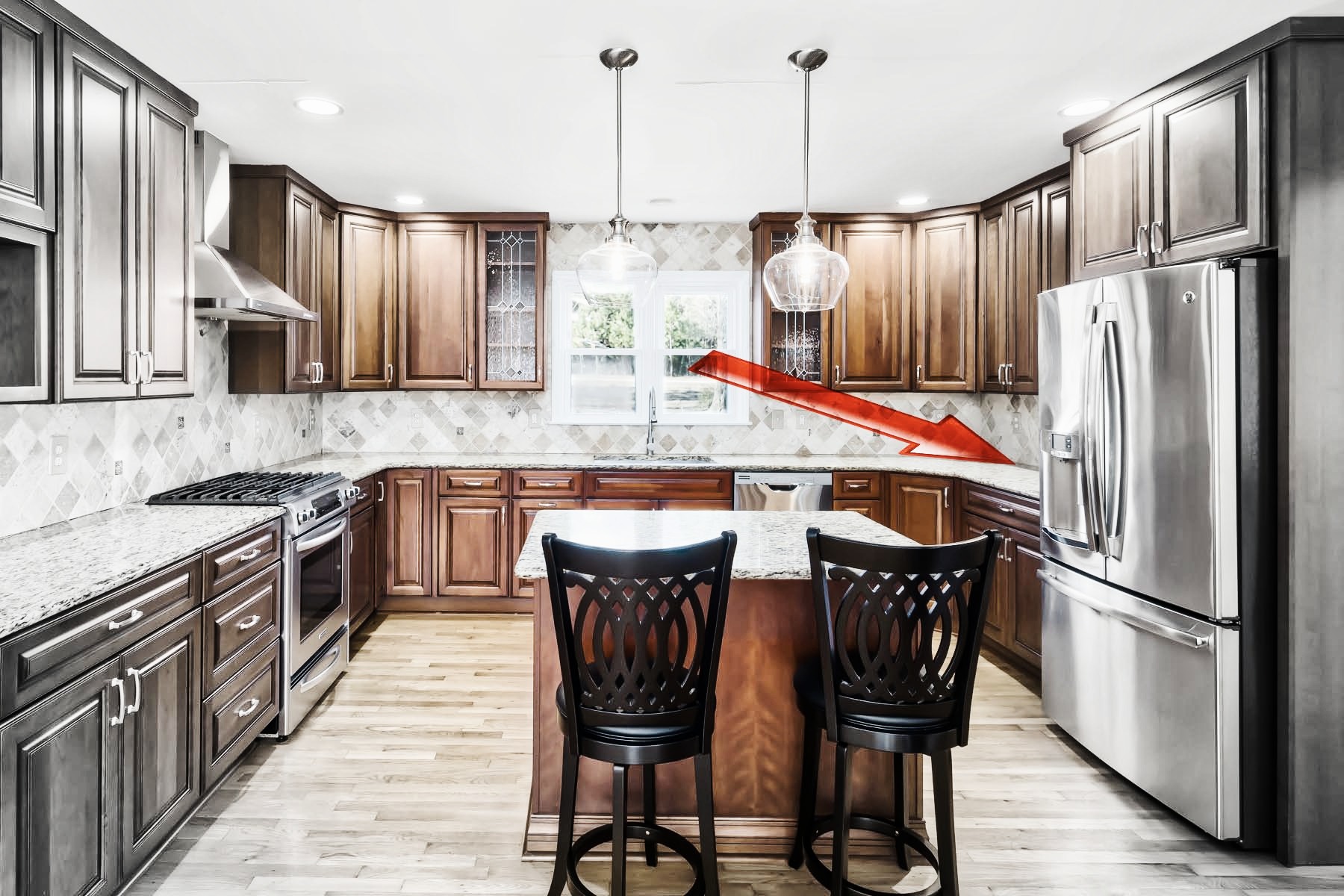 Image depicting a Georgetown TX kitchen with appliances arranged for optimal functionality.