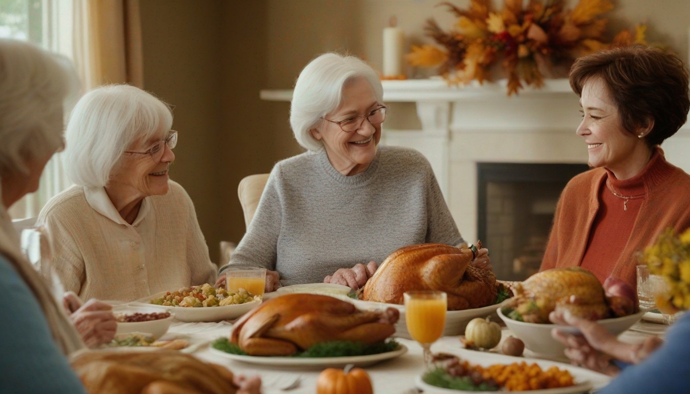 Seniors Gathered Around Thanksgiving Dinner Table – Exclusive Senior Discount Appliance Repair in Georgetown