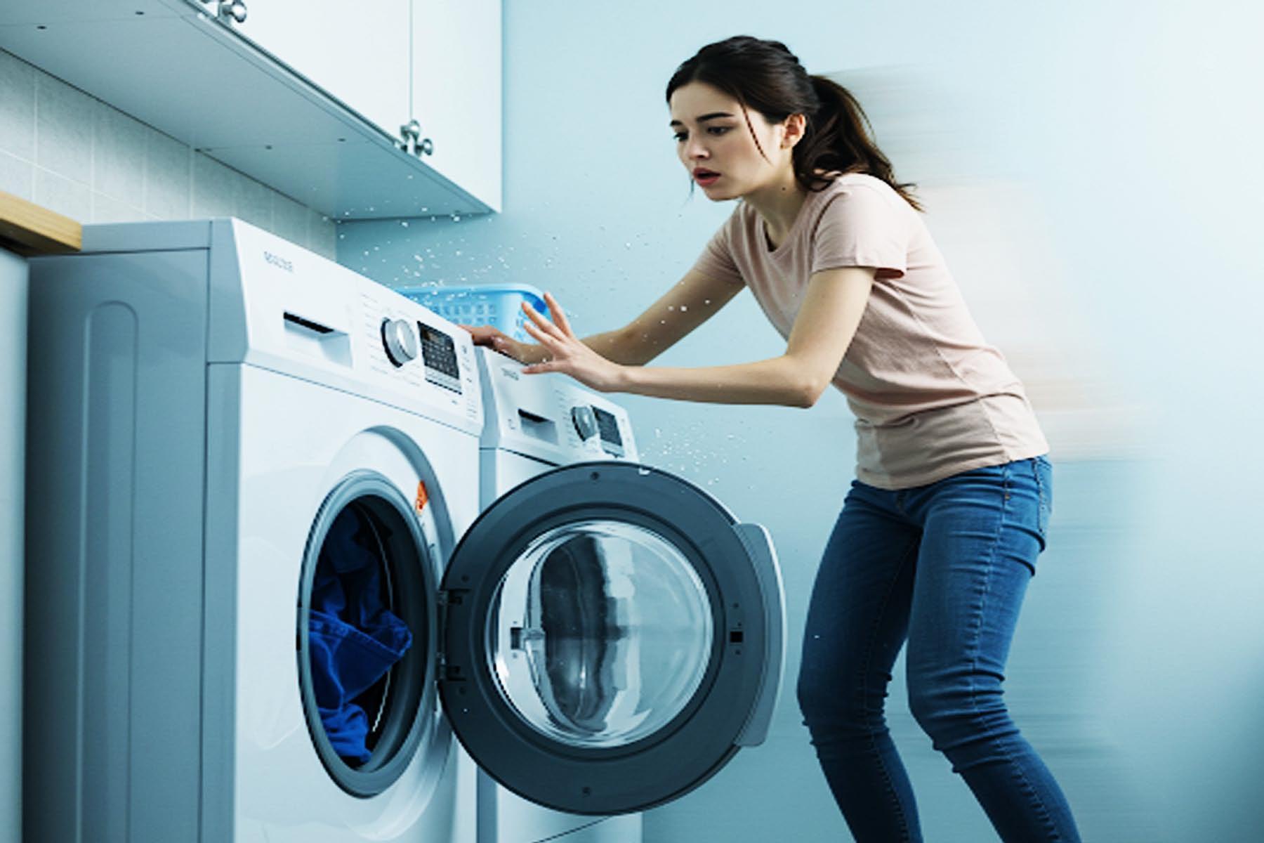 A washing machine visibly shaking during the spin cycle, demonstrating the problem of imbalance in Dripping Springs TX