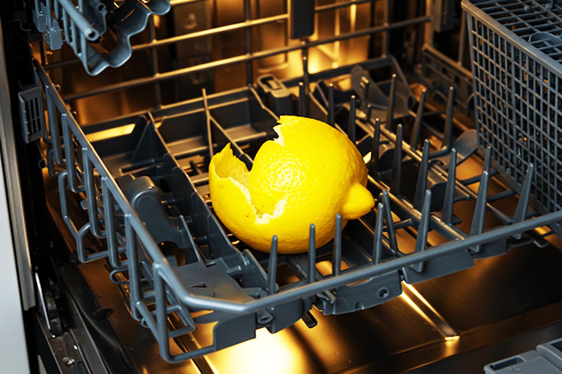 Drop a lemon peel in the cutlery tray and run a normal cycle—this helps break down grease and leaves the dishwasher interior fresh in Austin TX