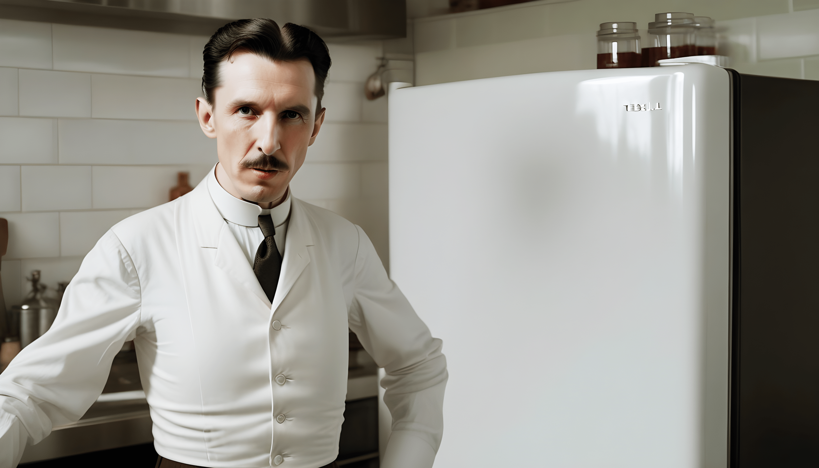 Nikola Tesla in Kitchen with Refrigerator – Leading Refrigerator Repair in Georgetown